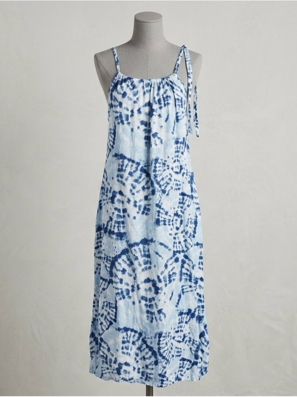 Bellambra Blue Tie Dye Linen Midi Dress Size M Made in Italy Coastal Beachy Boho